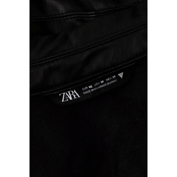 Sz M Zara Black Oversized Faux Leather Button Down Shacket EUC - Picture 5 of 5